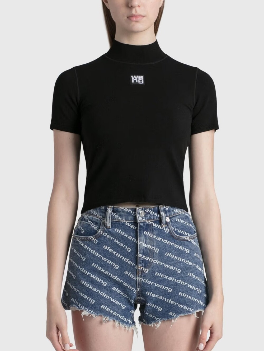 Alexander Wang Black Short-Sleeve Crop Turtleneck